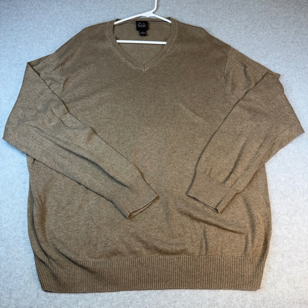 Jos. A. Bank Traveler V-Neck Sweater Mens 2X Brown Tan 100% Pima Cotton Knit
